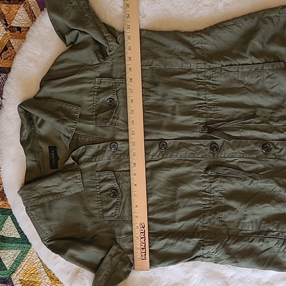 Talbots Linen Cotton Blend Dark Green Utility Lightweight Summer Jacket - Picture 9 of 11